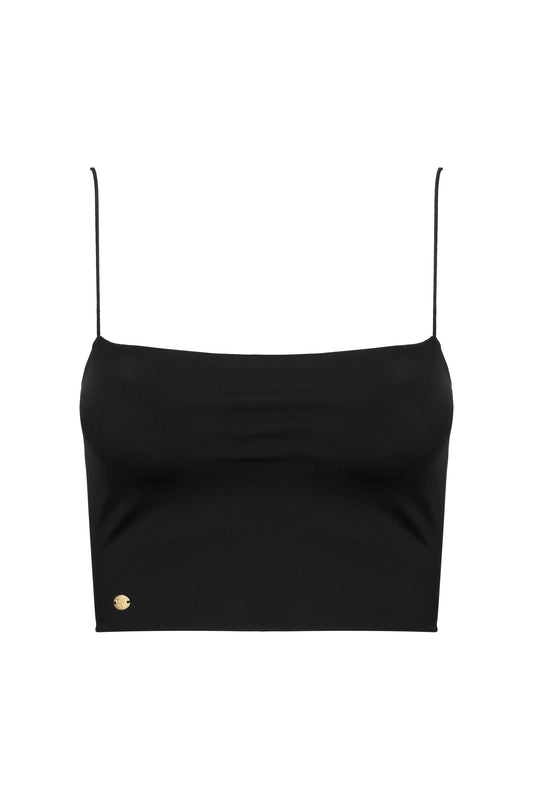 Agata Strappy Back Spaghetti Strap Cropped Tank - Black - Kinky-shoes