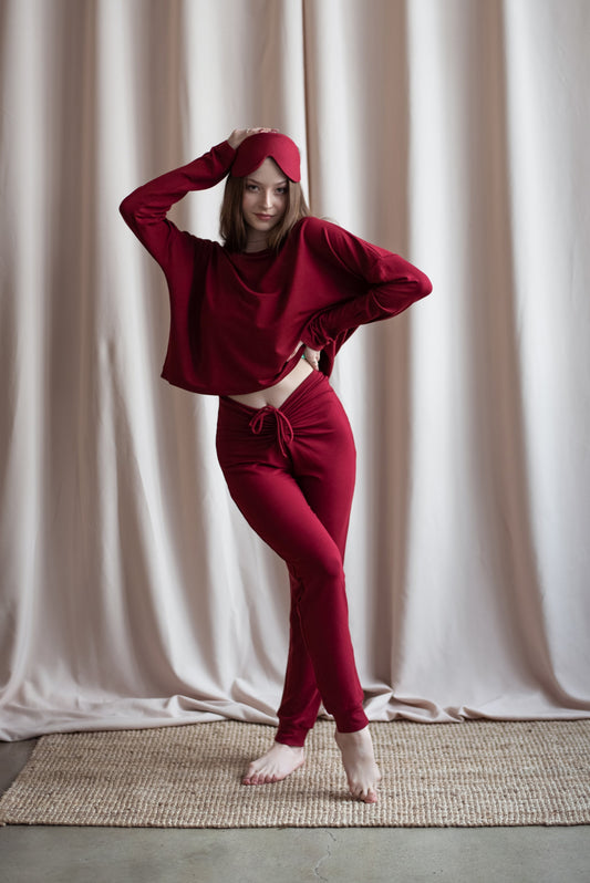 Christy Long Sleeve Crop Top - Burgundy Wine - Kinky-shoes