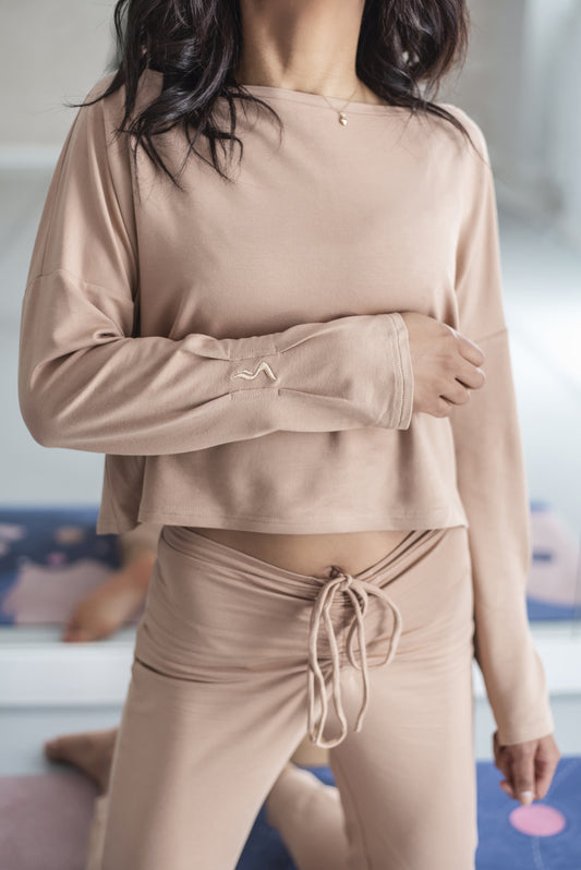 Christy Long Sleeve Crop Top - Milky Caramel - Kinky-shoes