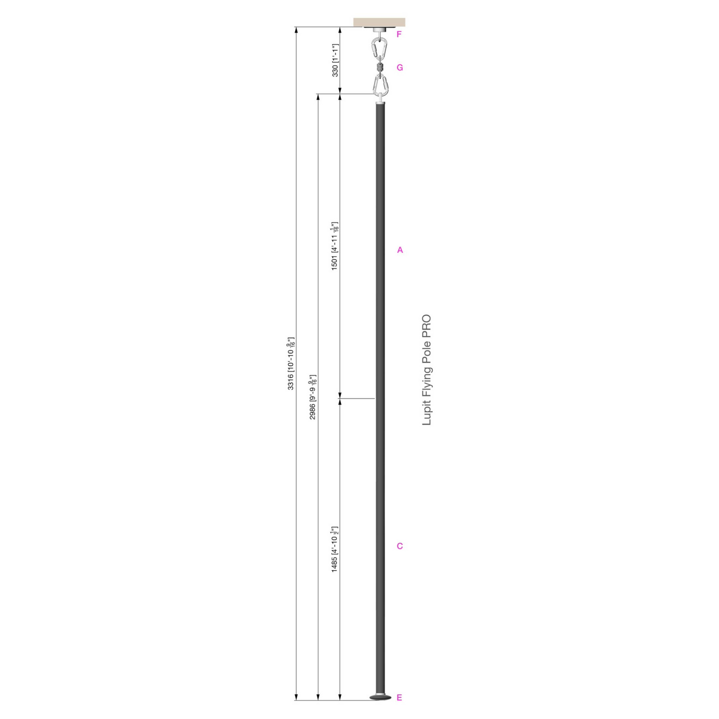 Lupit Aerial Flying Pole Pro | Rubber Black | 2970 mm - 45 mm