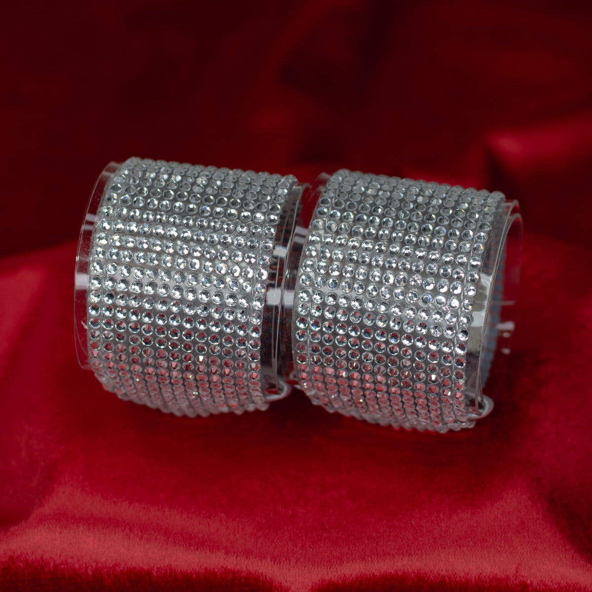 Pleaser Rhinestone Ankle Cuffs | Clear - Silver Rhinestones