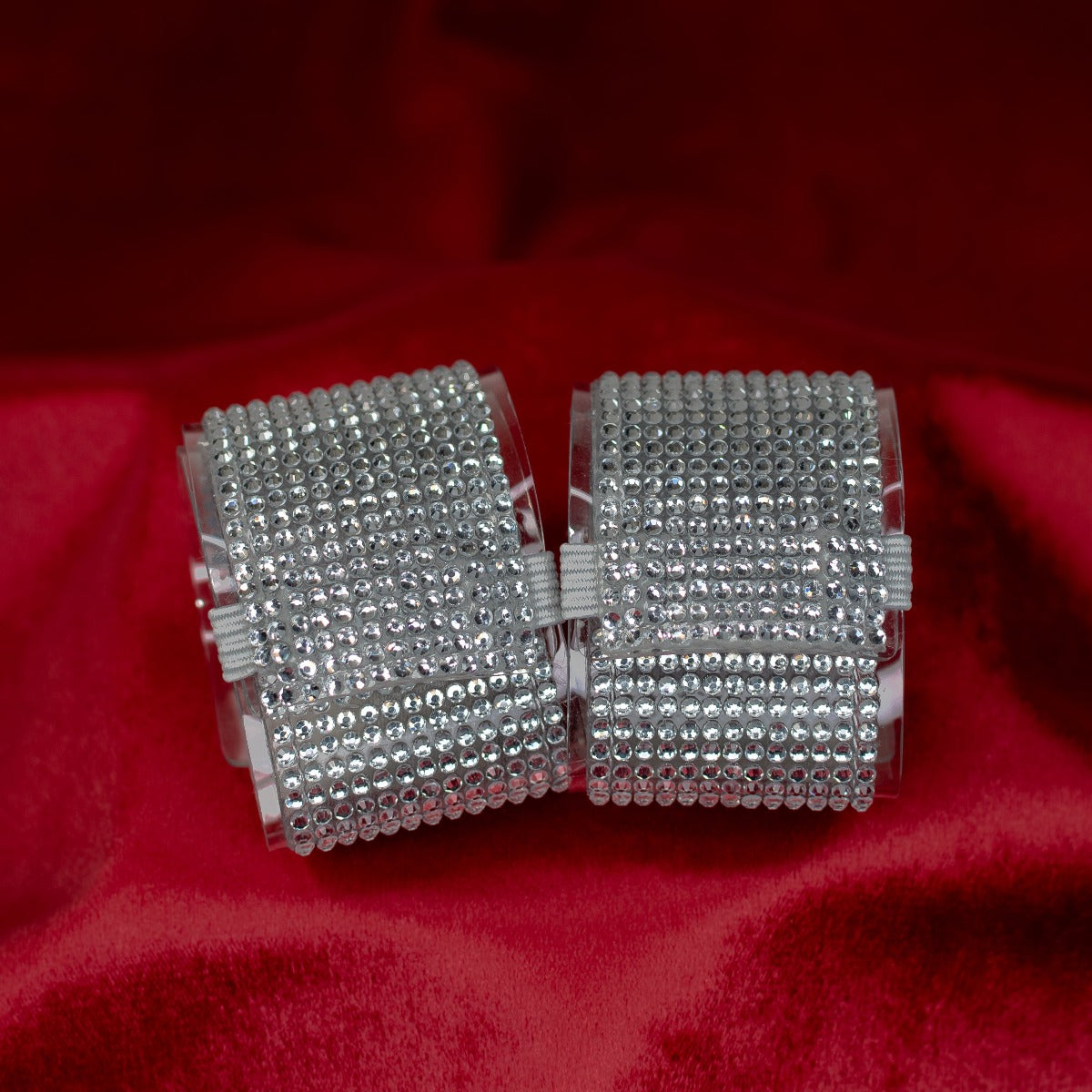 Pleaser Rhinestone Ankle Cuffs | Clear - Silver Rhinestones - Kinky-shoes