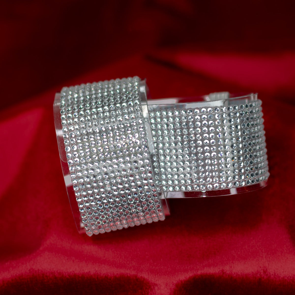 Pleaser Rhinestone Ankle Cuffs | Clear - Silver Rhinestones