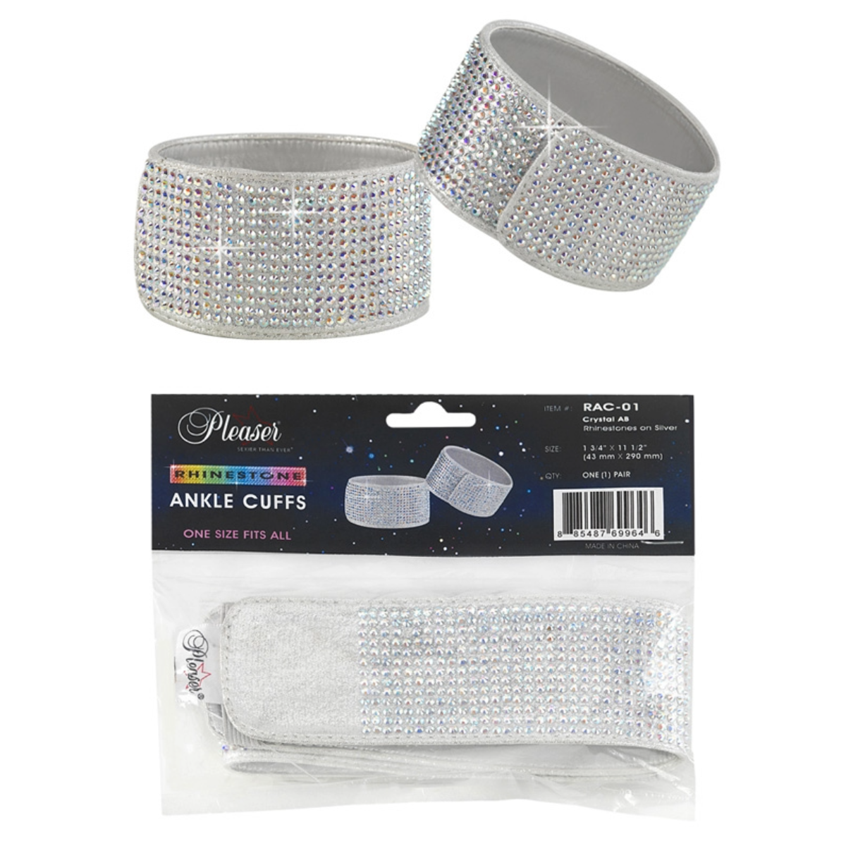 Pleaser Rhinestone Ankle Cuffs | Silver - AB Rhinestones