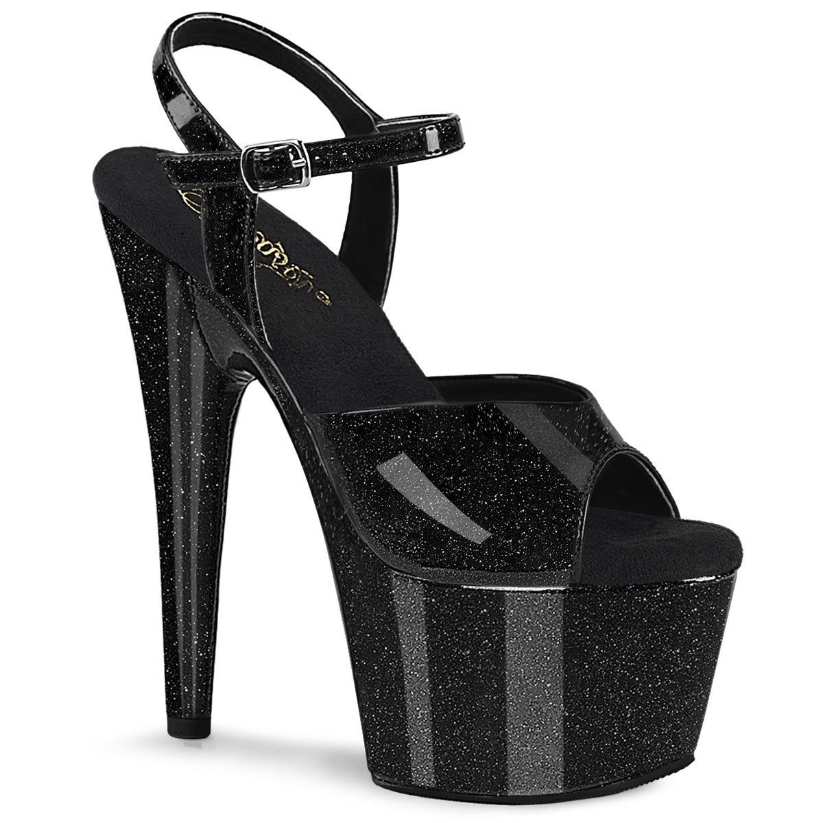 Pleaser Adore 709GP Black Glitter Patent Kinky shoes