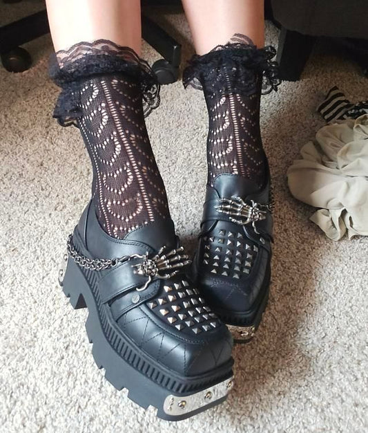 DemoniaCult Nylon Heart Ruffle Sokjes | DH 15