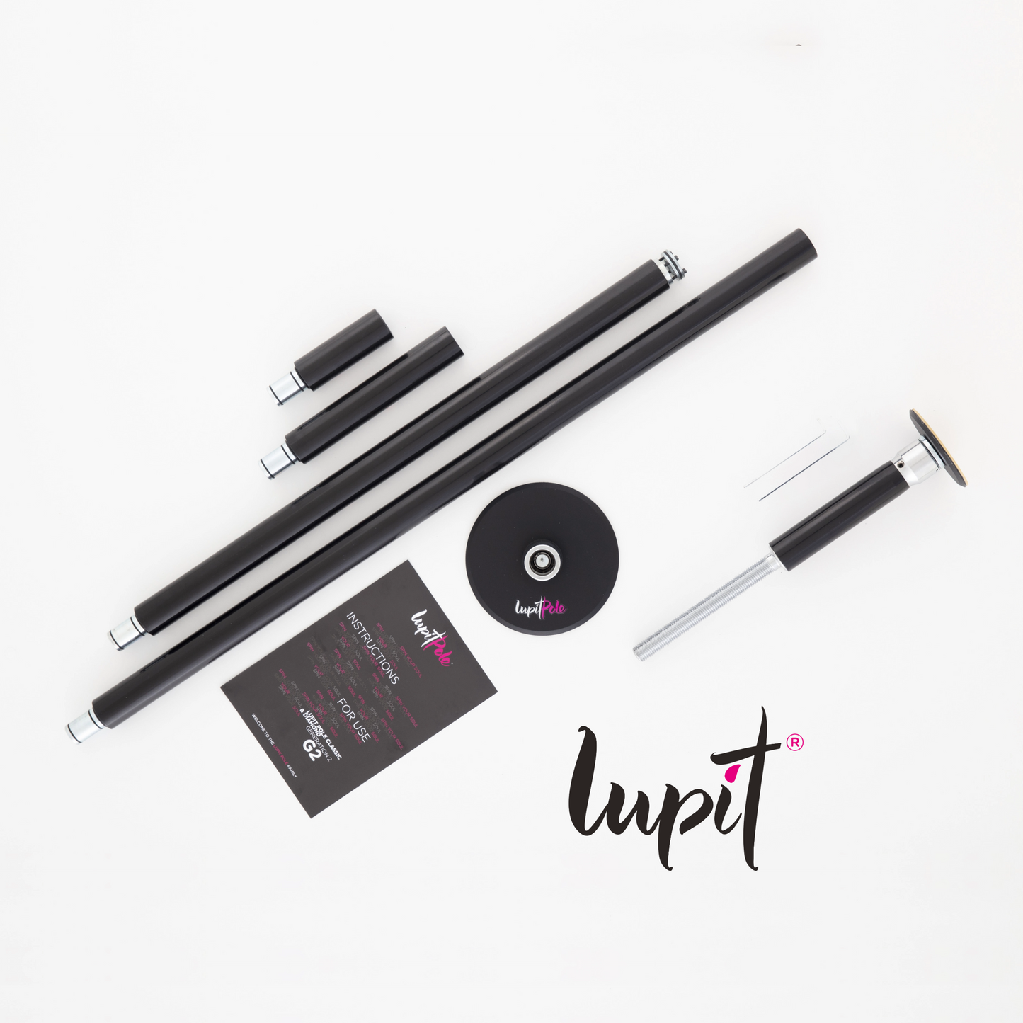 Lupit Pole Classic G2, Standard Lock, Powder Coated Black, 45mm - Kinky-shoes