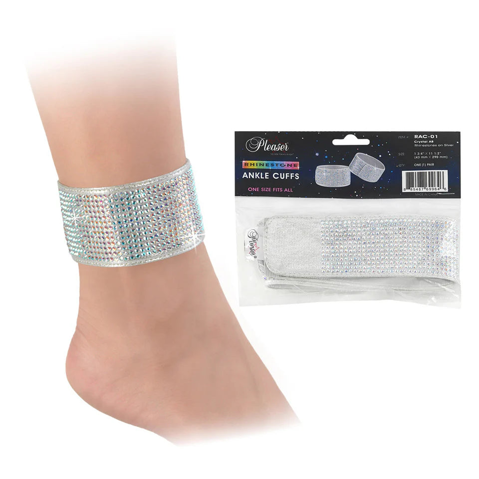 Pleaser Rhinestone Ankle Cuffs | Silver - AB Rhinestones