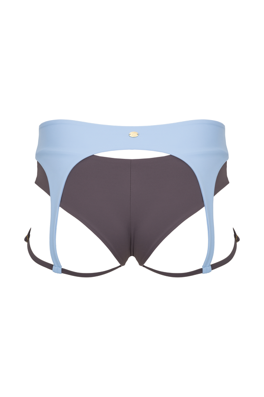 Ruby Garter Pole Dance Mens Shorts Oslo - Iron Ore + Sky Blue - Kinky-shoes