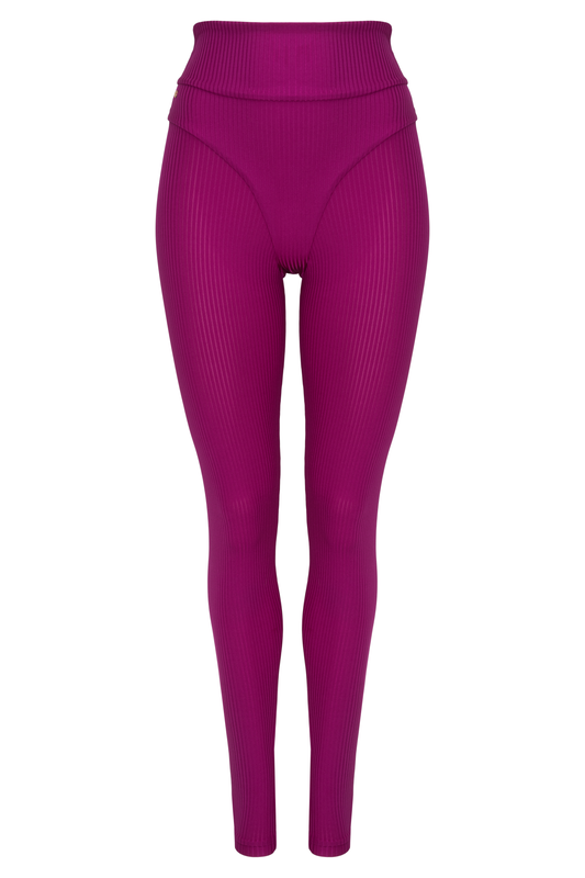 Hailey French Cut Leggings Ribbed - Shiny Purple Flame - Kinky-shoes