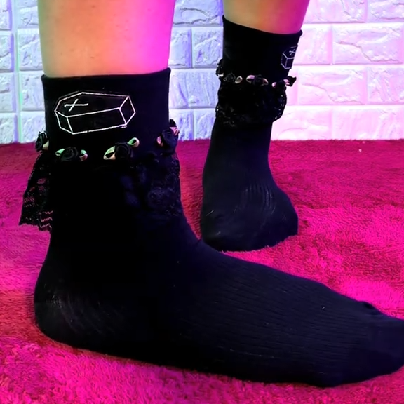 DemoniaCult Black Ruffle Coffin Socks | DH 101