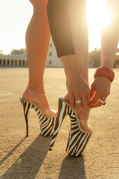 Pole Mom Design SKINS Stripe Tease (Zebra Print) + Pro Series Protectors | For 8" Flamingo Heels