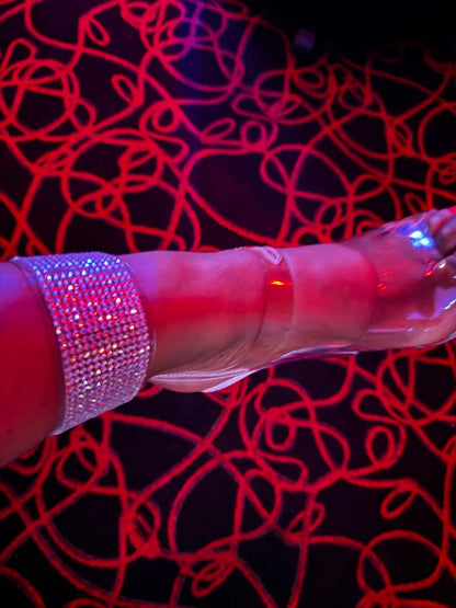 Pleaser Rhinestone Ankle Cuffs | Clear - Silver Rhinestones