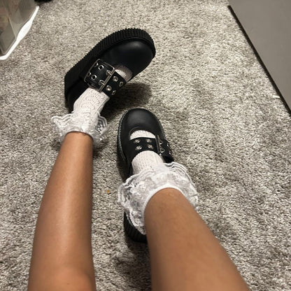 DemoniaCult Nylon Heart Ruffle Sokjes | DH 15