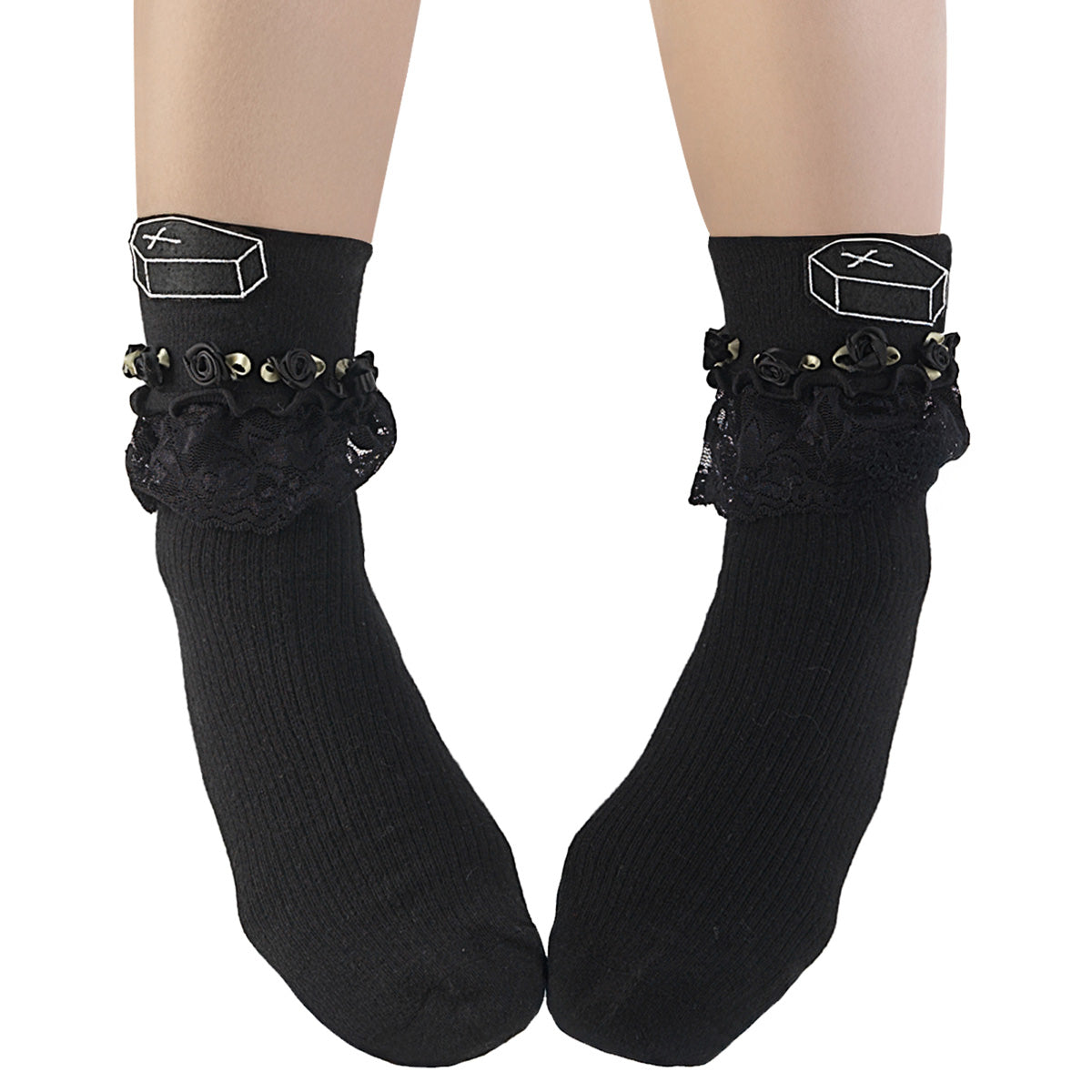 DemoniaCult Black Ruffle Coffin Socks | DH 101