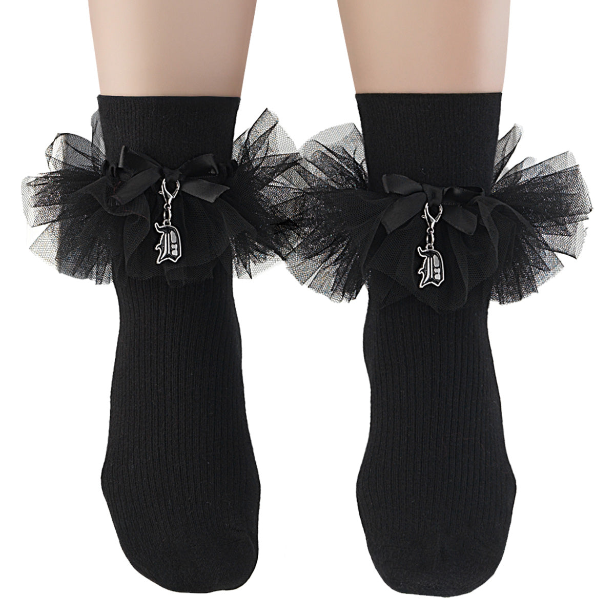 DemoniaCult Ruffle "D" Charm Socks | DH 102