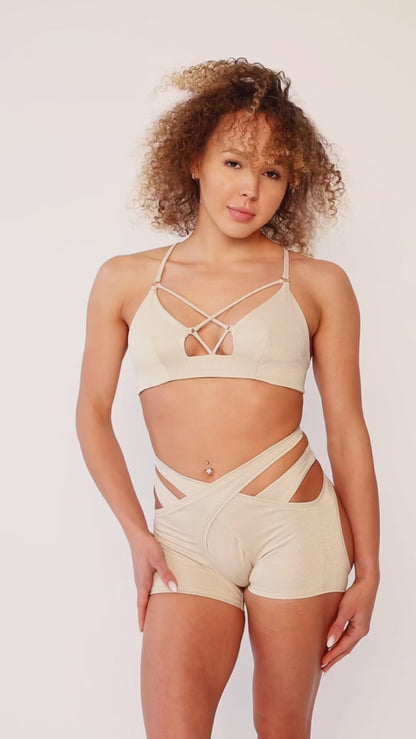 Temptress Strappy Pole Dance Top V2 - Champagne Gold