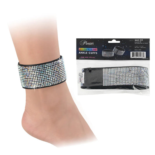 Pleaser Rhinestone Ankle Cuffs | Black - AB Rhinestones