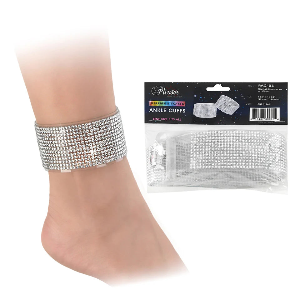 Pleaser Rhinestone Ankle Cuffs | Clear - Silver Rhinestones